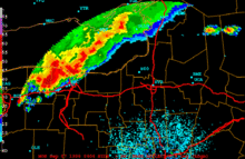 Radar loop, Labor Day 1998 Upstate New York.  This storm impacted the New York State Fair.  